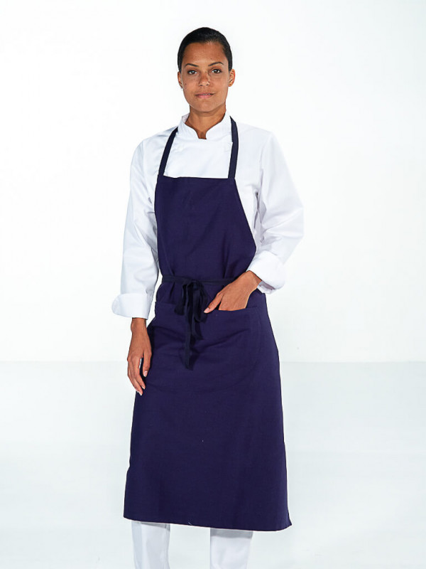 Tablier de cuisine grande poche personnalisable à votre choix (prénom /  illustration) - Couleur blanc avec bordures bleu marine