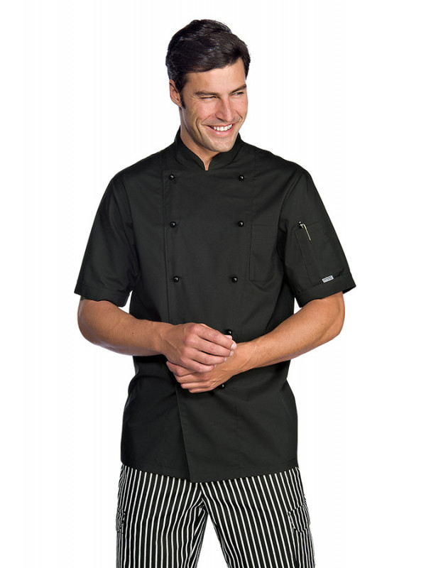 Chefs apparel veste de cuisine noire homme professionnel Manches courtes 8127B6 6 tailles disponibles 