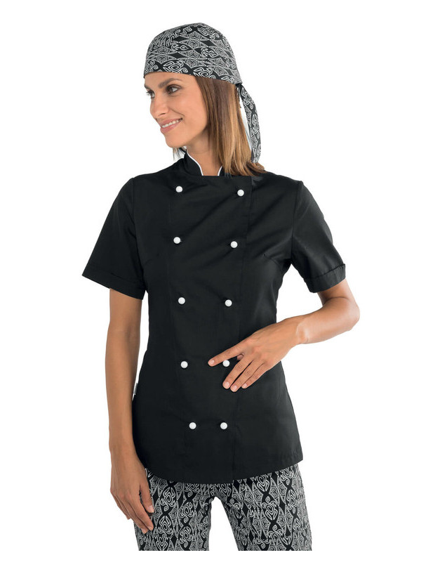 Veste de cuisine noire et blanche pour Femme Tissu extra léger - Vestes de Cuisine  Femme 