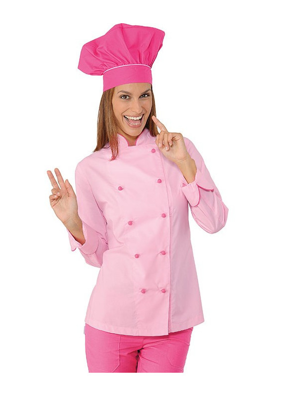 Veste de cuisine femme liseret rose - manches courtes